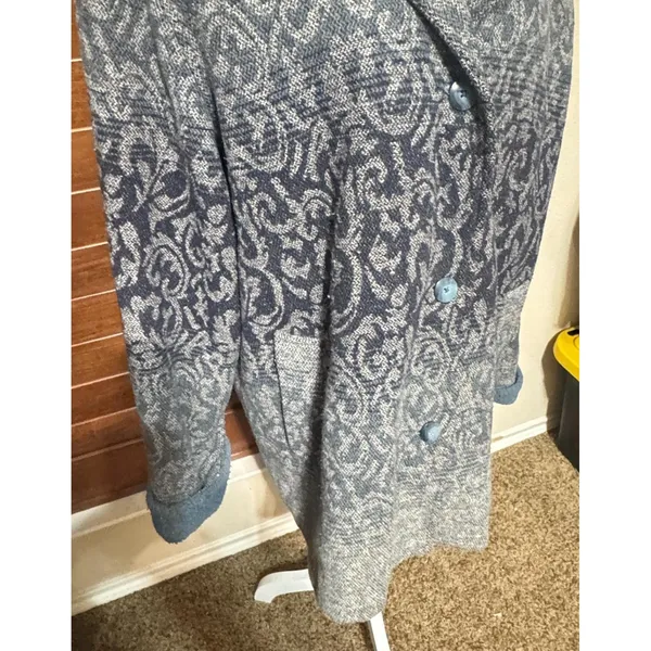 Mulberry Street Blue Damask Jacquard Sherpa Collar Knit Jacket Large - Image 2