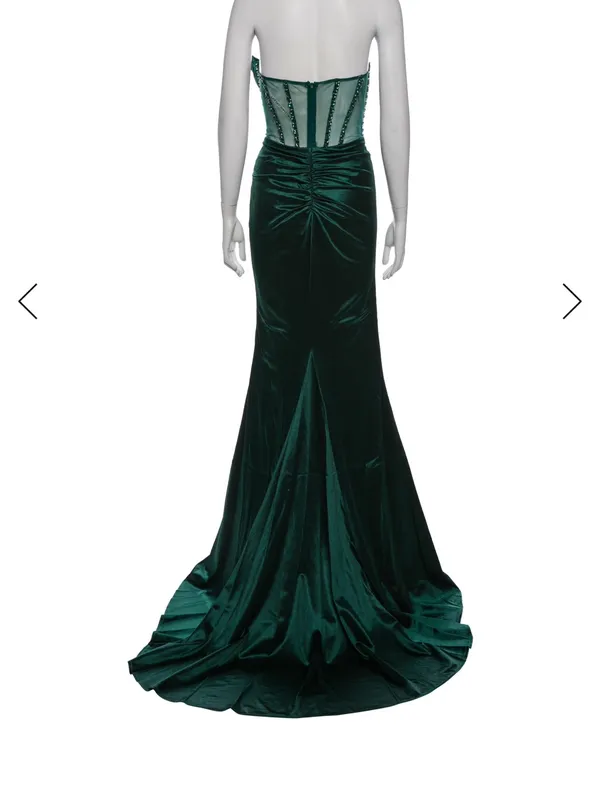 Portia & Scarlett Emerald Velvet Beaded Corset Gown Formal Dress L NWT - Image 4