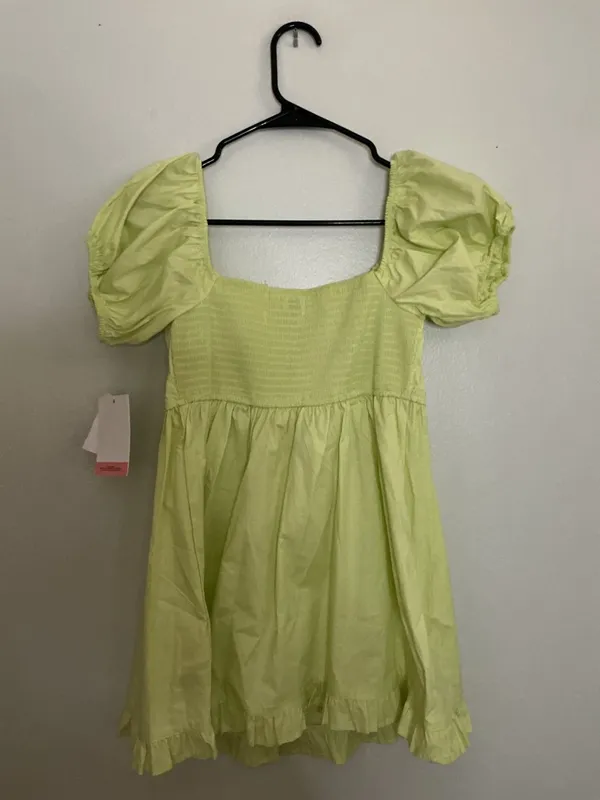 Motherhood Light Lime Puff Sleeve Mini Dress - Image 3