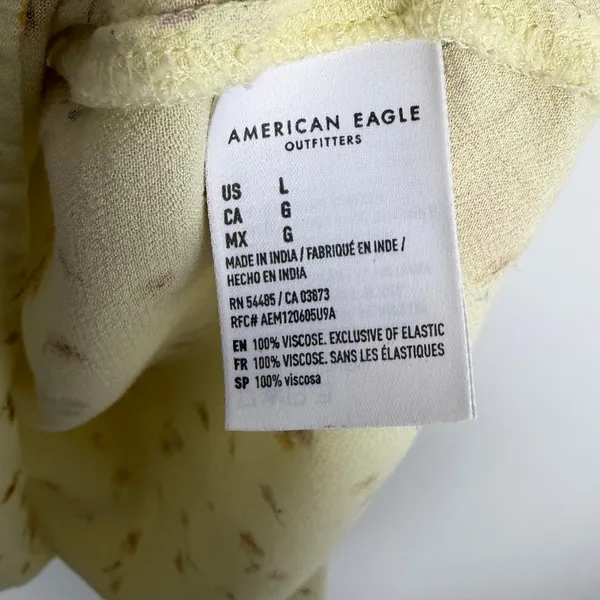 American Eagle Babydoll Blouse Yellow Floral Short Sleeve Boho Cottage Large - Image 8