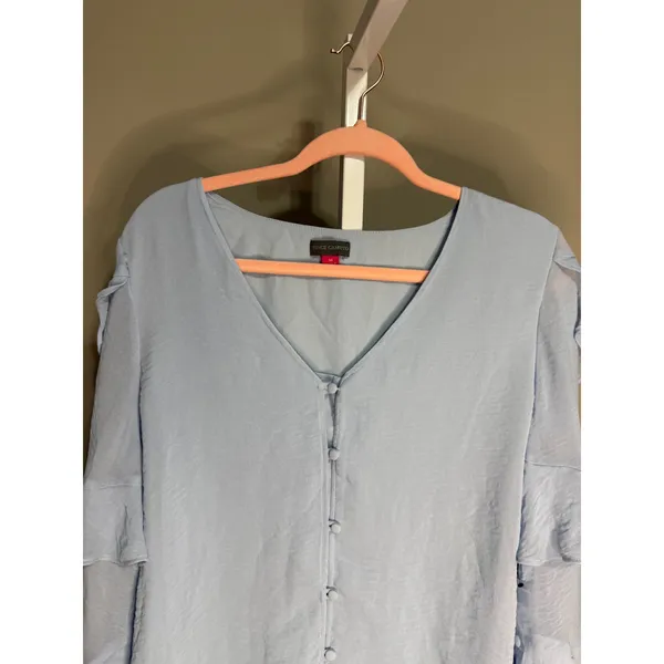Vince Camuto Light Blue Ruffle Long Sleeve Chiffon Blouse‎ M NWT Button Front - Image 7