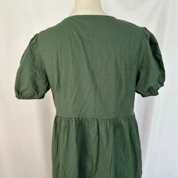 Honey Button Front Dress Puff‎ Sleeve Tiered Hem Casual Green Women's Large - Image 6