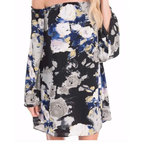 Buddy Love Women Small‎ Floral Rose Watercolor Off Shoulder Dress Bell Sleeve - Image 3