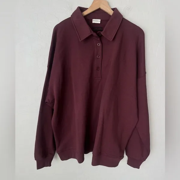 Adanola Slouchy oversized Button Up Sweatshirt Burgundy XL NWT - Image 6