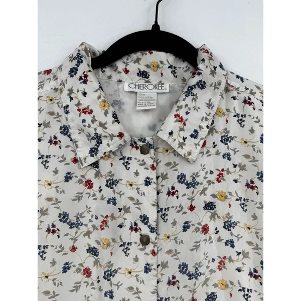 Cherokee Floral Print Utility Jacket Womens Medium Cotton Snap Front Cottagecore - Image 3