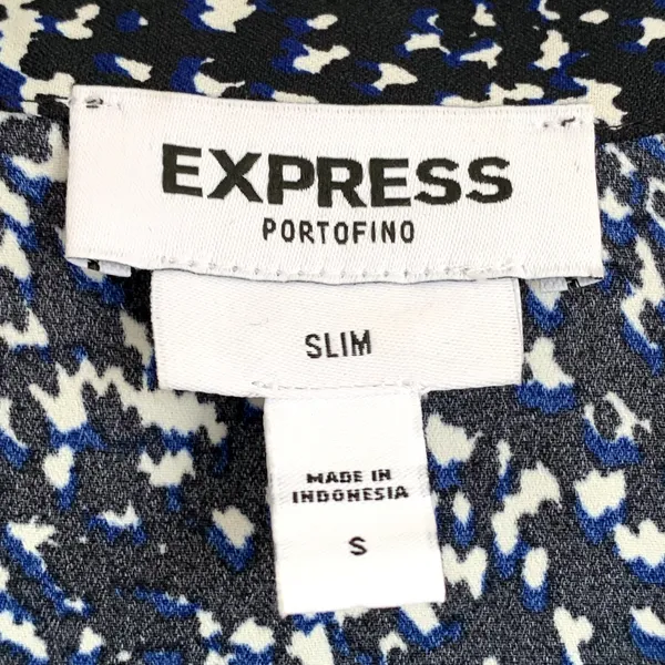 Express Portofino Slim Fit Puff Sleeve Shirt in Black/Blue‎ - Image 6