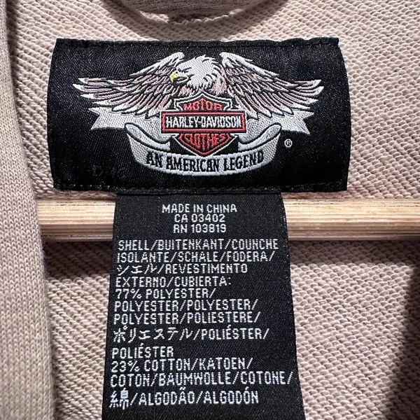 Harley Davidson Vintage‎ Y2K Sleeveless Hoodie Vest Beige Zip Up Womens Medium - Image 3
