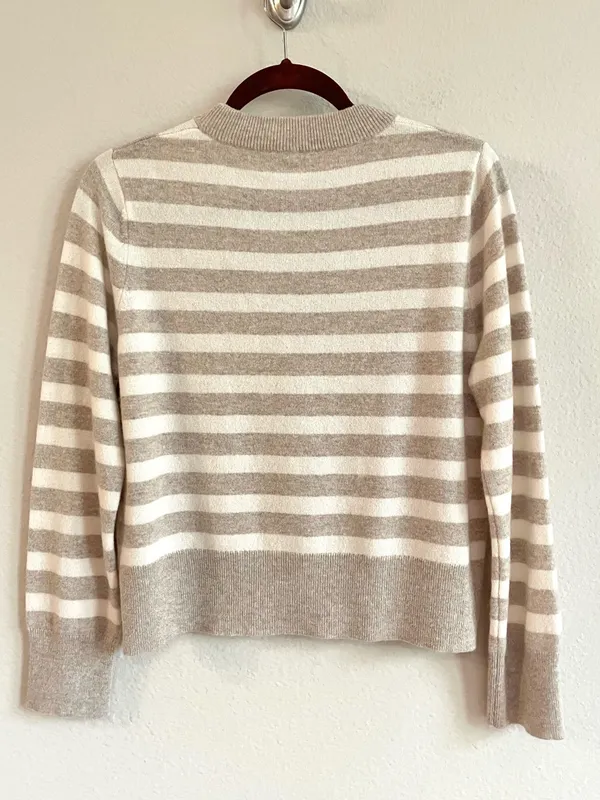 KULE 100% Cashmere Striped Classic Round Neck Pullover Sweater Size Small Tan - Image 6