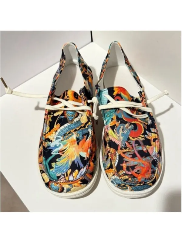 NEW Women’s Dragon Phoenix Print Canvas Sneakers – Size 6.5 (37) NWT - Image 3