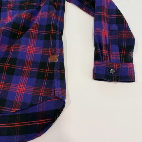 LL Bean Purple Scotch Plaid 1/4 Zip Cotton Flannel Shirt Relaxed MEDIUM - Image 7
