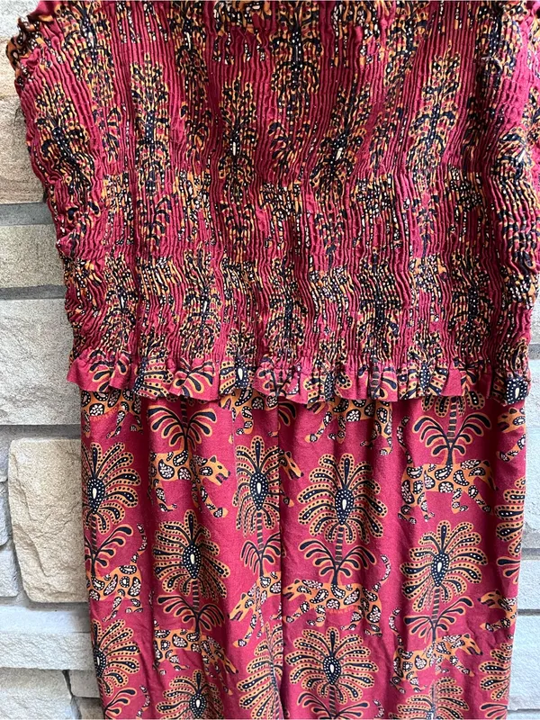 Farm Rio Smocked Jumpsuit in Rust Paisley Leopard Animal Print Size G small - Image 8