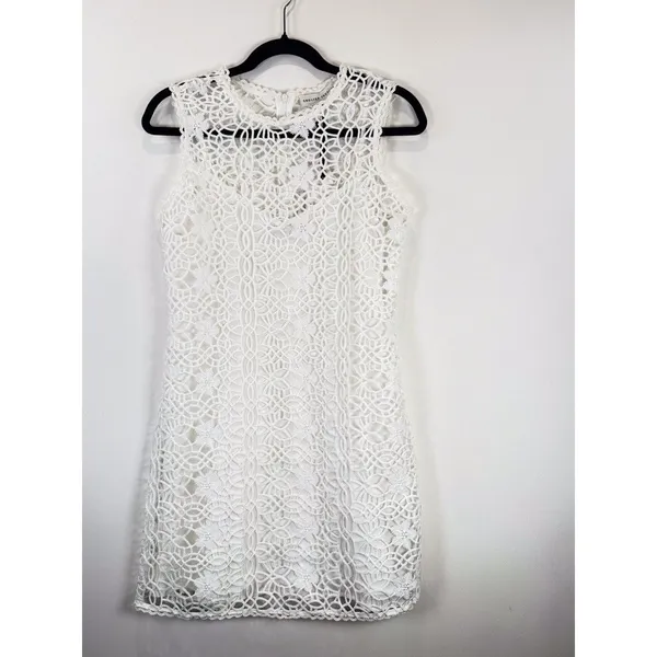 NEW English Factory Mini Dress White Chanall Floral Crochet Overlay A Line Small - Image 5