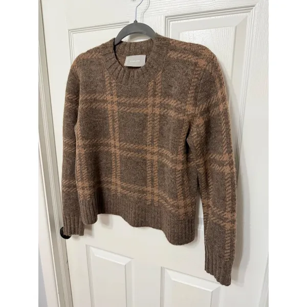 Everlane Alpaca Plaid‎ Crewneck Sweater Brown Tan Wool Blend Small S - Image 4