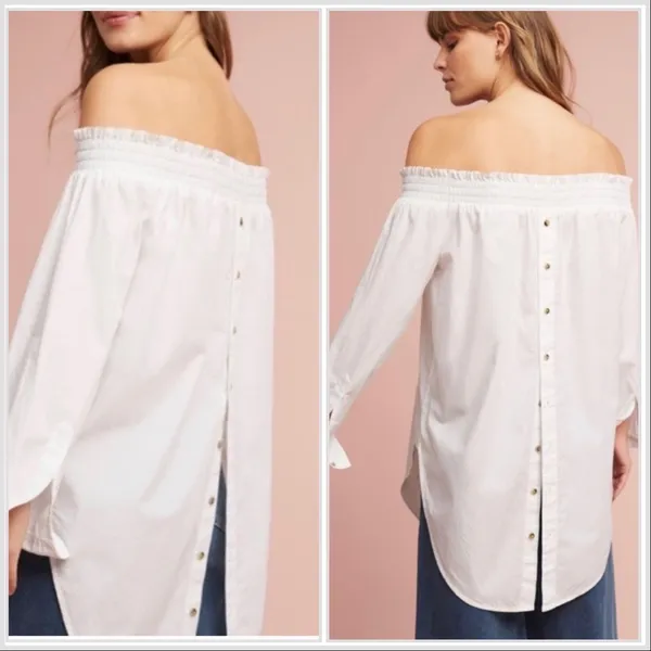 Maeve Off-Shoulder Relaxed Fit White Poplin Top Tantira size M - Image 2