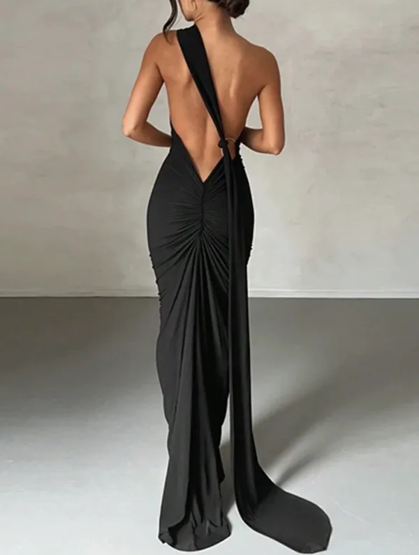 SheIn Ring Linked Ruched Backless Dress - Image 2