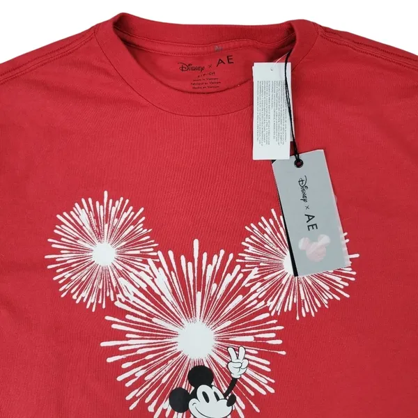 Disney x AE American Eagle Mickey Mouse‎ Fireworks Graphic Red T-Shirt - Image 6