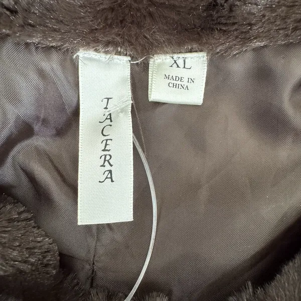 Tacera Faux Fur Jacket Women XL Brown Cropped Rhinestone Button Lined Glam - Image 4