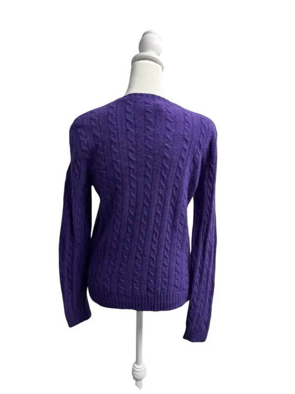 Lauren Ralph Lauren LRL Cable Knit Long Sleeve Pullover Sweater Purple Medium - Image 2