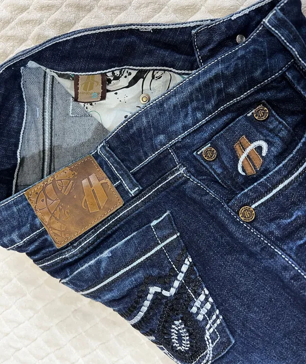Womens Cut off Blue Jean Shorts 2 Mid Rise Denim Cut off by Hincapie Western - Image 4
