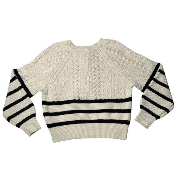 Express Striped Cable Knit Sweater Cream Black Cropped Size S Preppy Coastal - Image 6