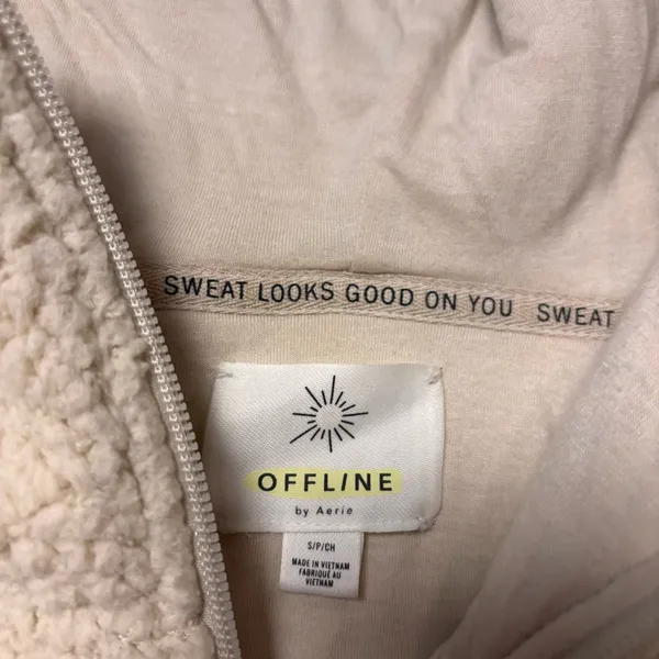 Aerie Offline Coat Womens Small CreamSherpa lined Teddy Bear Hoodie Jacket - Image 2