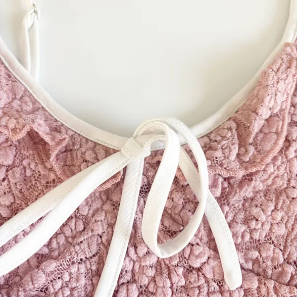Edikted Womens Pink Girly Contrast Sheer Lace Coquette‎ Ruffle Cami Top Size XS - Image 3