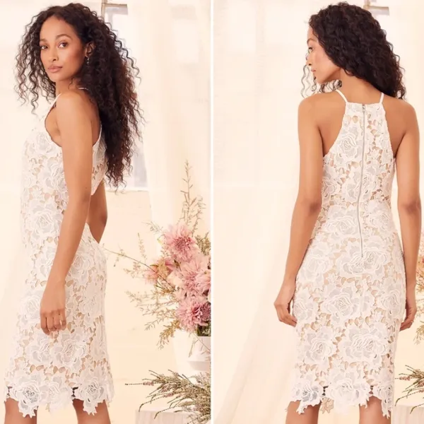 LULU's Elegant Bridal Shower Reception Engagement Romantic Floral Sexy Midi - Image 3