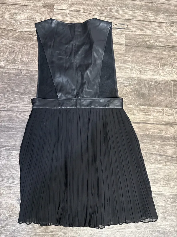 Zara Black Faux Leather Pleated Sleeveless Mini Dress Size M - Image 4