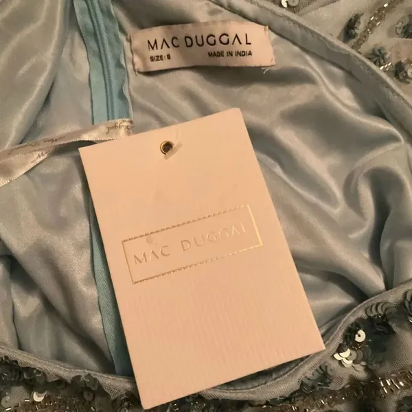 MAC DUGGAL Blue Embellished One Sleeve Faux Wrap Gown Dress 8 - Image 14