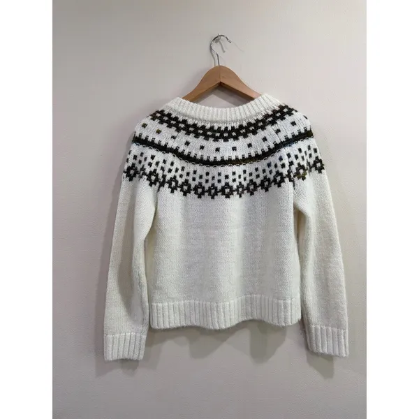 Old Navy Womens Fair Isle Cardigan Sweater Cream‎ Brown Blue Button Front Small - Image 3