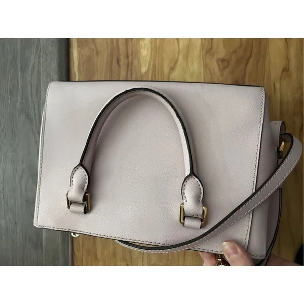 Michael Kors Saffiano Leather Kellen Studded Blossom Satchel Bag in Pink Purse - Image 4
