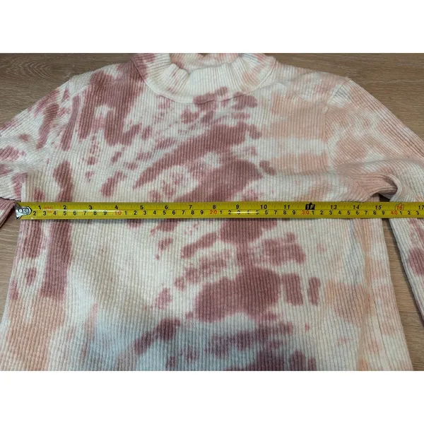 We The Free Free People Swirl Tie Dye Mock Neck Thermal Top L Pink Waffle Knit - Image 6