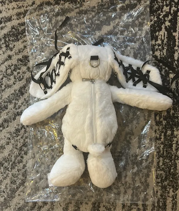 Current Mood Cuddly Bunny Plush Backpack - White - Image 4