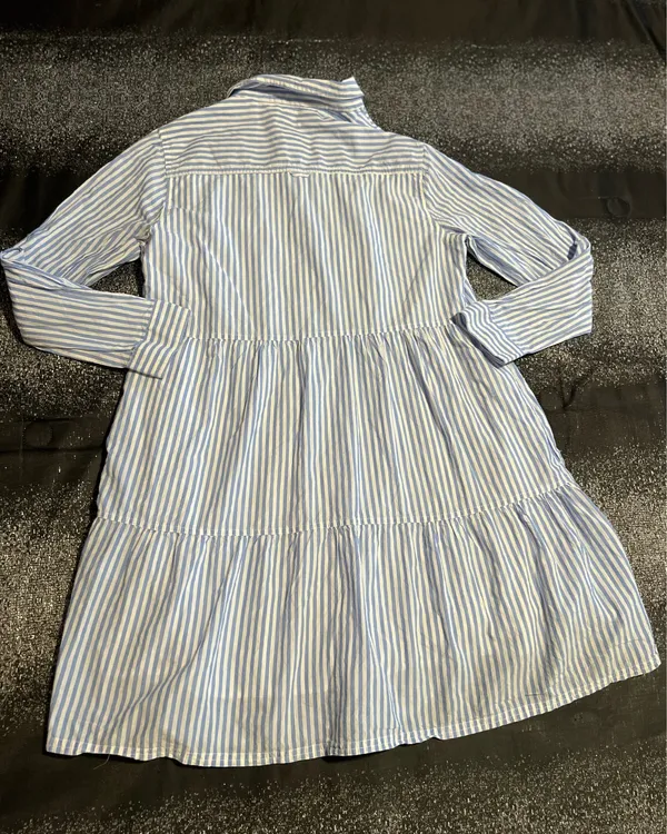 Womens large beachlunchlounge blue/white striped long sleeve tiered shirt dress. - Image 3
