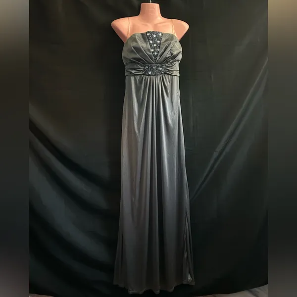 My Michelle Elegant Full Length Strapless Gray Evening Gown Prom Dress Size M - Image 2