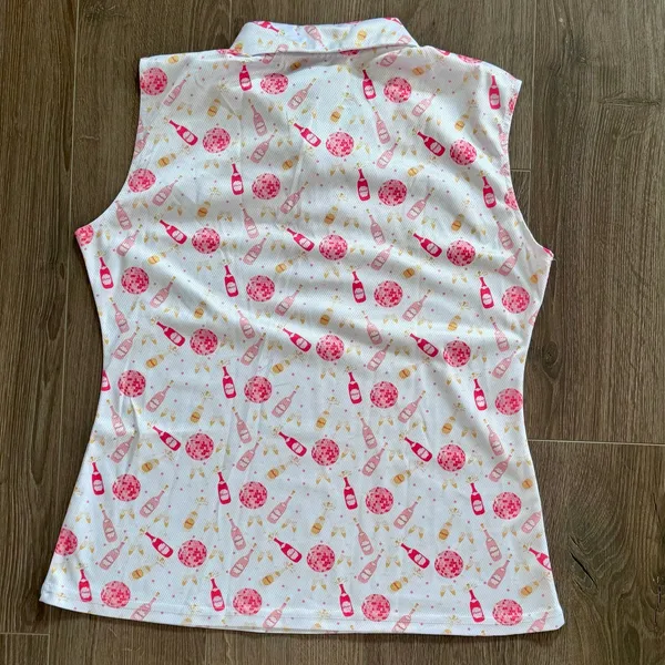 Birdie Tee Golf Polo Champagne Disco Bachelorette Girls Trip Approx Sz Medium - Image 7