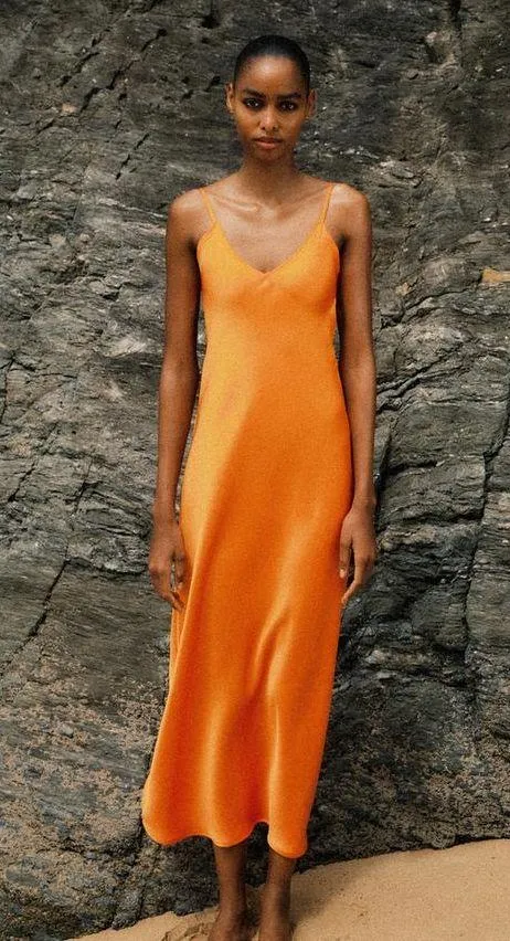 Zara dress maxi midi hot orange satin effect wedding party cocktail - Image 19