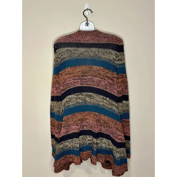 Sky And Sparrow Anthropologie Multicolored Striped Cotton Blend Long Cardigan Size M EUC - Image 2