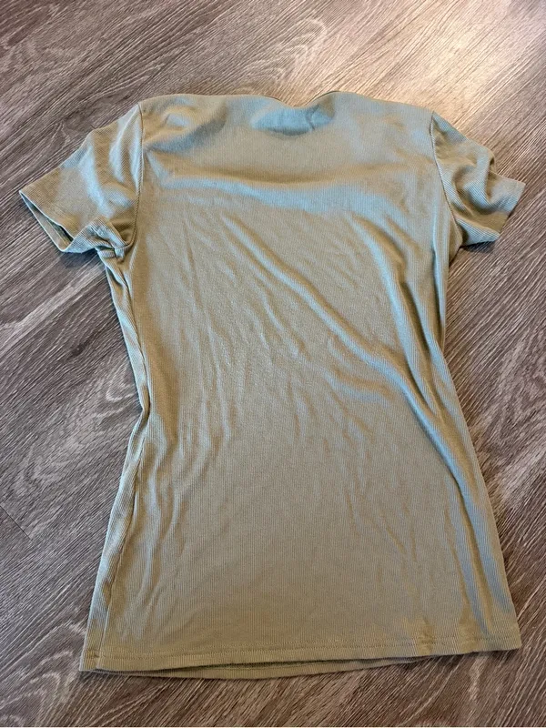 Ribbed Scoop Neck Short Sleeve Top - Olive Green - Image 5