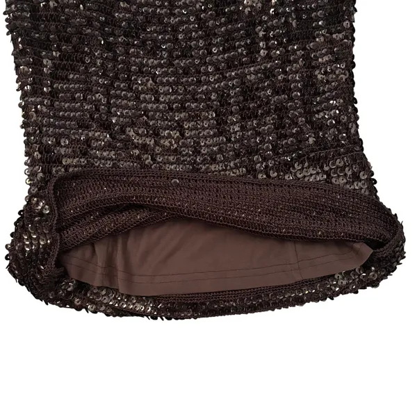 Vtg Chetta B Sequin Crochet Knit 2 Piece Skirt Set Sz M/L Dark Brown 90s Glam - Image 9