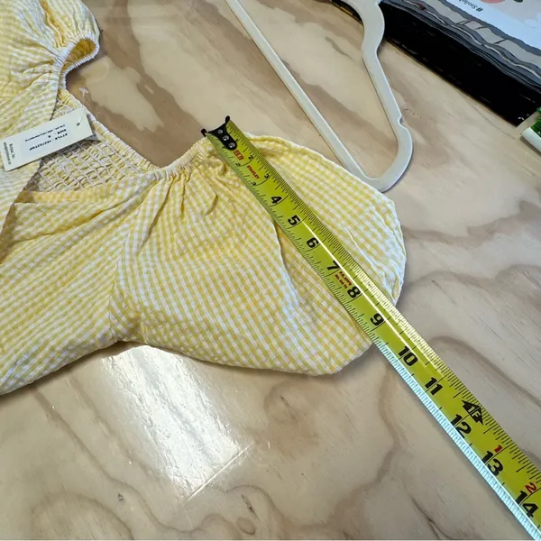 NWT Anthropologie Sim & Sam Yellow Gingham Picnic Crop Top Puff‎ Sleeve Small - Image 9