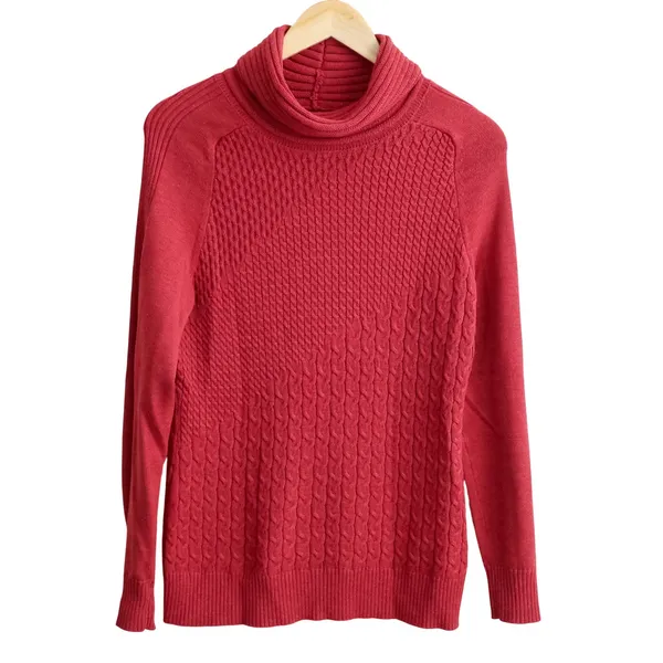 Smartwool Dacono Ski Sweater Cable Knit Turtleneck Women‎ Size S Red Merino Wool - Image 3