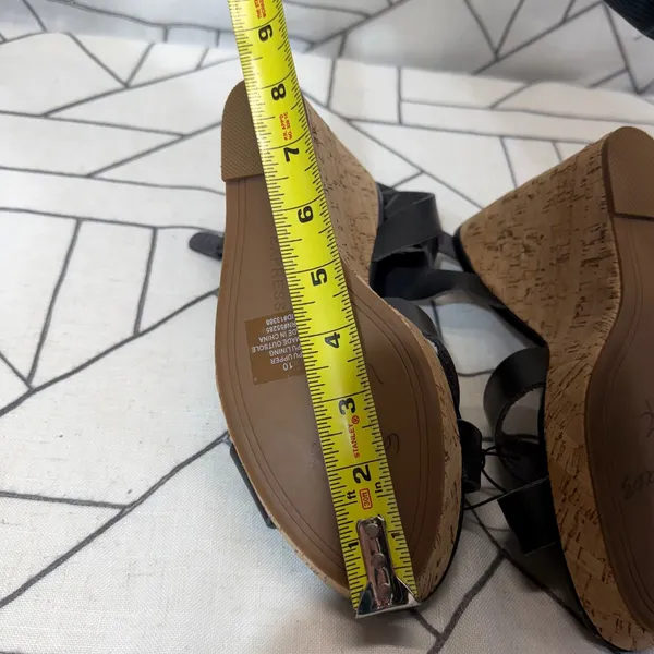Express Wedge Sandals 10 Black Cork Platform‎ Strappy Buckle Heels nwt - Image 8