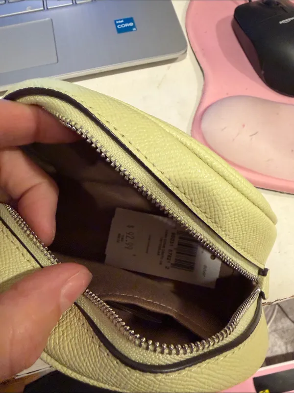 Coach Light Yellow Leather Cosmetic Pouch with Silver Logo - Image 5