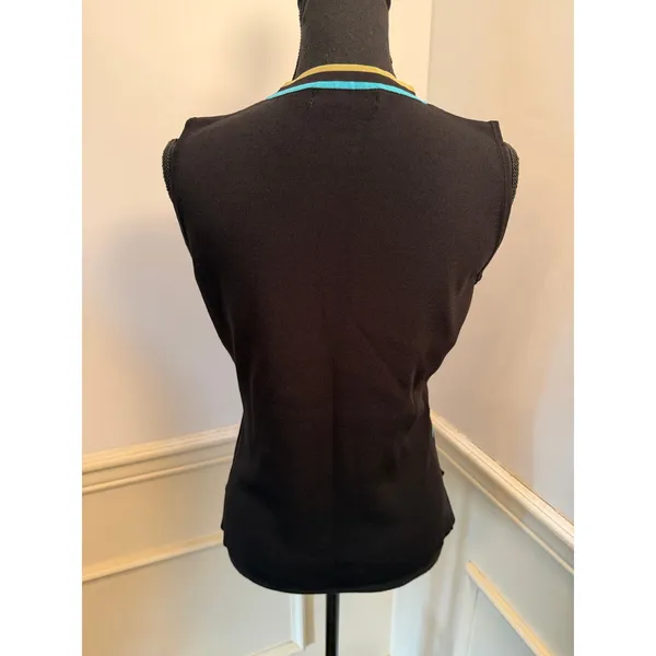 Y2K Dressbarn Striped Sleeveless Knit Top Crew Neck Pullover Black Green Teal - Image 4