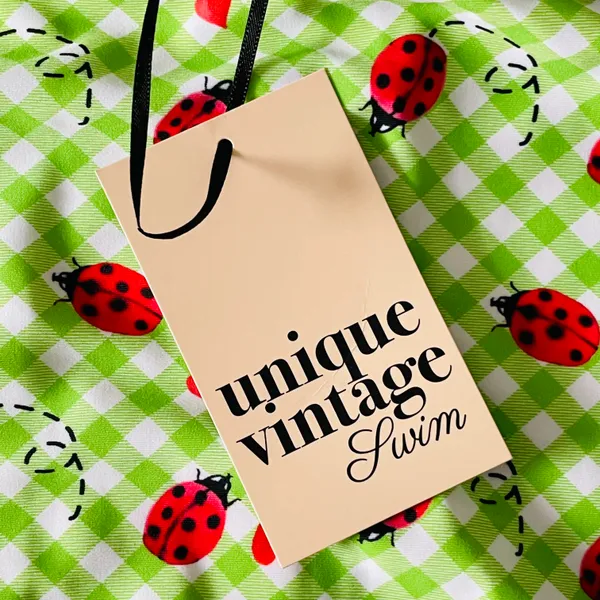 Unique Vintage Gingham & Ladybug Print Ruched & Ready Swim Bottom- Size L- NWT - Image 5