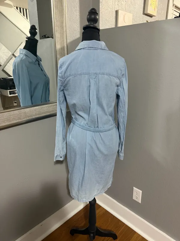 Lucky Brand Chambray Costal Cowgirl Denim Mini Shirt Dress Tie Waist Size XS. - Image 4