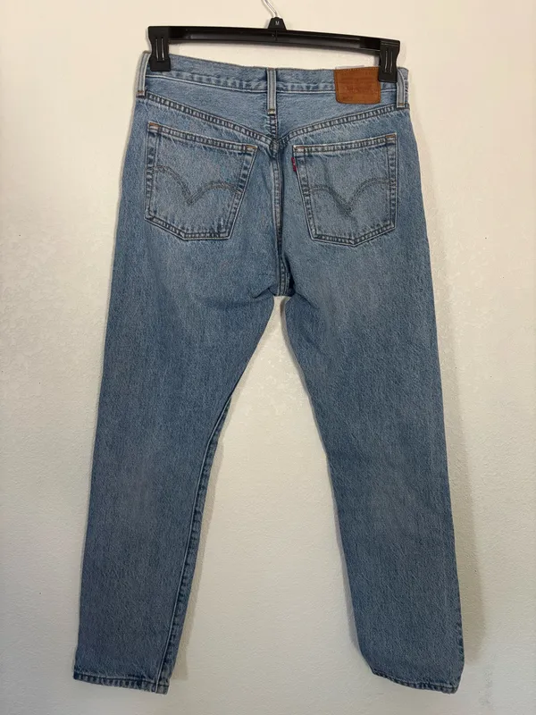 Levis 501s Womens Blue Distressed Skinny Jeans - Image 2
