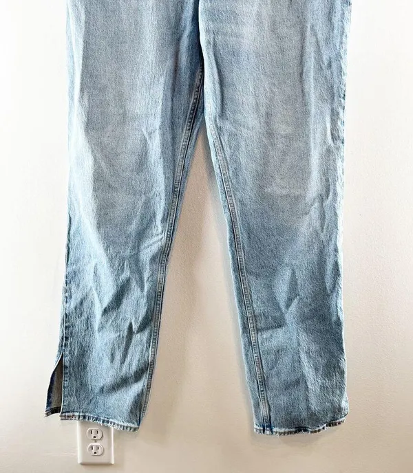 Abercrombie The 90's Straight Leg Ultra High Rise Slit Hem Jeans Blue 32 / 14 L - Image 10