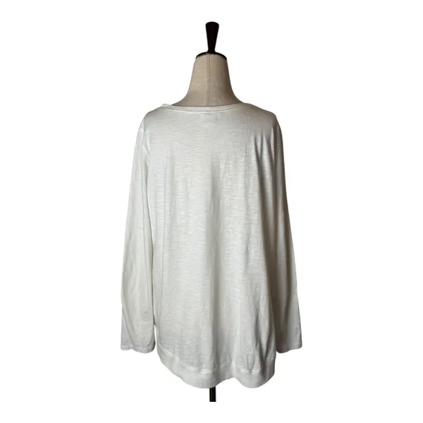 Sundance Shirt Women Large White Cotton Mixed Print Knit Long‎ Sleeve Tee Boho - Image 2